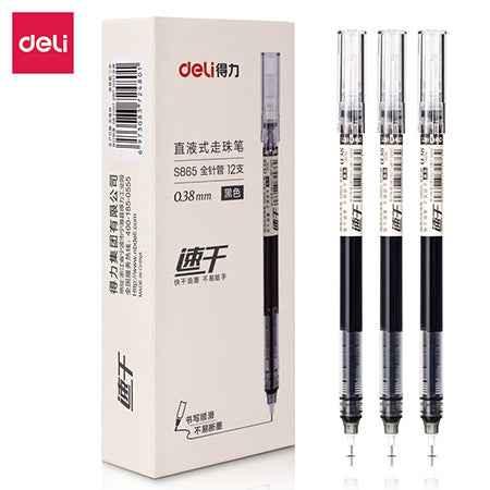DELI Liquid Ink Rollerball Pens Duick-Drying Extra Fine Point 0.38mm 12 Pack
