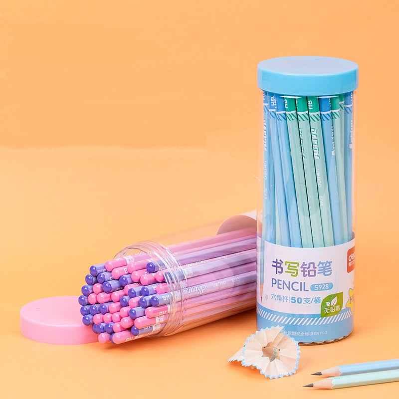 DELI HB Pencil 50 Pack Blue Pink Wooden Writing Pencils for School Office