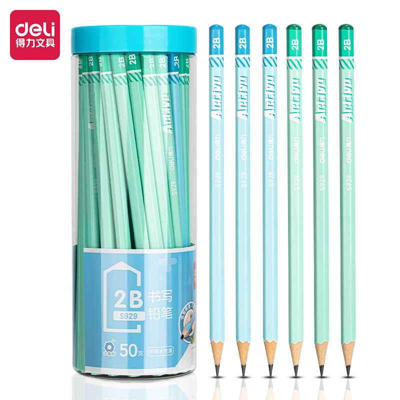 DELI 2B Pencil 50 Pack Blue Pink Wooden Drawing Pencils for School Office Blue