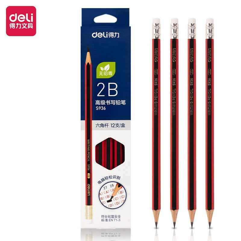 DELI 2B/HB Wood Cased School Writing Pencils with Erasers 12 Count 2B