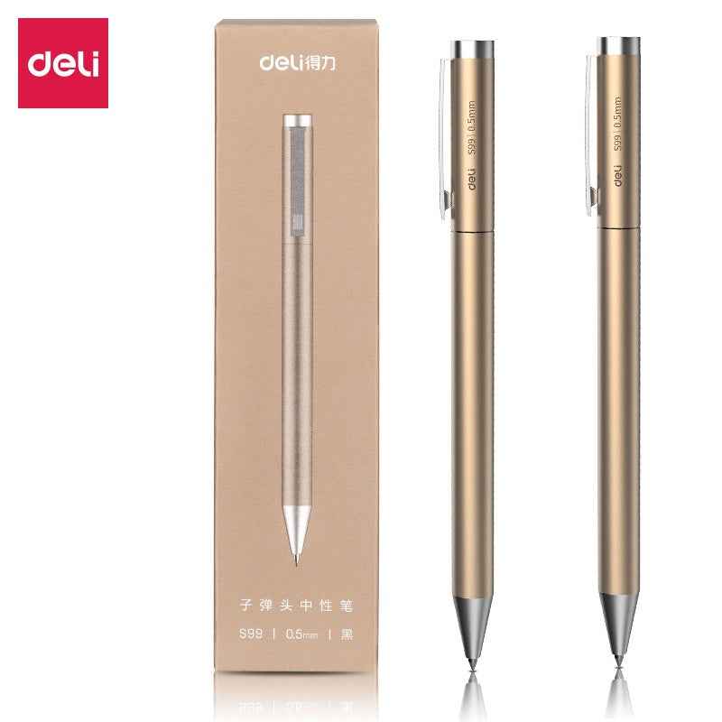 DELI S99 All Metal Ballpoint Pen – 0.5mm Black Ink Gel Pen 2 Pack 2 Silver