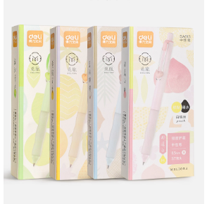 DELI SA613 Fruit-Scented Click Gel Pens - 0.5mm Black Ink, 12-Pack