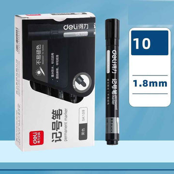 DELI SK109 1.8mm Bullet Tip Permanent Markers 10 Pack Black