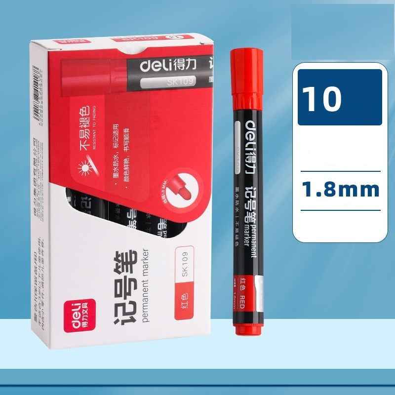 DELI SK109 1.8mm Bullet Tip Permanent Markers 10 Pack Red