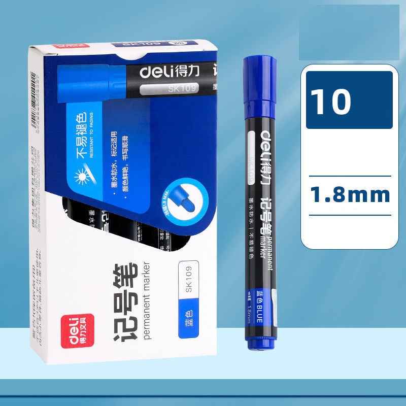 DELI SK109 1.8mm Bullet Tip Permanent Markers 10 Pack Blue