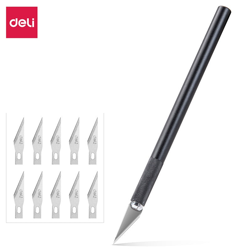 DELI GRAVER Graphic Art Knife Set (1 Knife 10 Blades) Silver