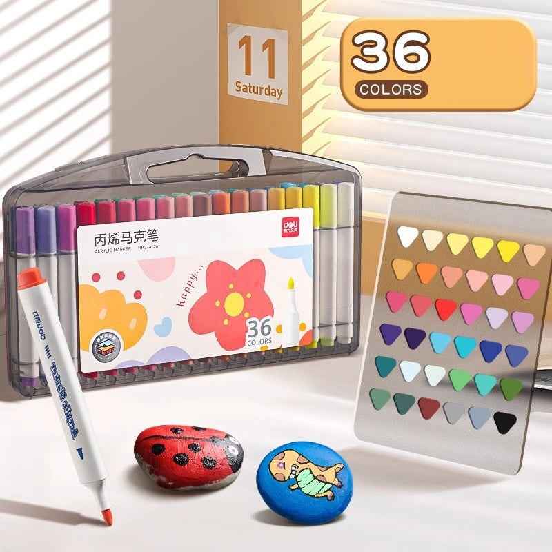 DELI Acrylic Marker Pens – 36/48/60 Vibrant Colors for Kids & School 36 Color