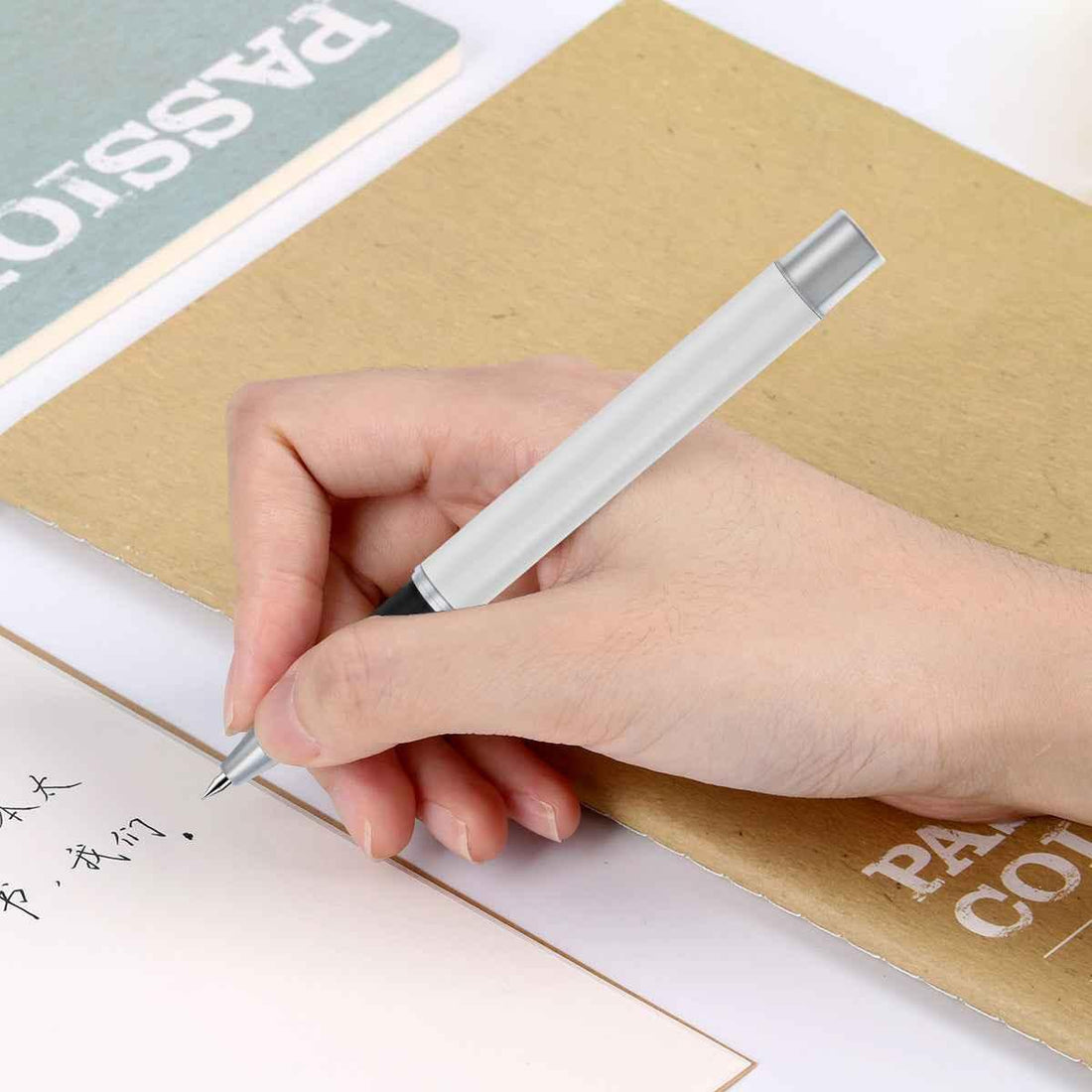 DELI S80 Gel Pen 0.5MM Fine Point,Black White Metal Body-2 Pack White