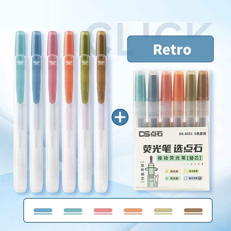 DIANSHI Retractable Highlighters 6 Assorted Colors with Refills Retro