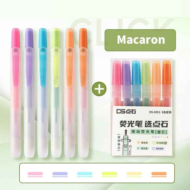 DIANSHI Retractable Highlighters 6 Assorted Colors with Refills Macaron