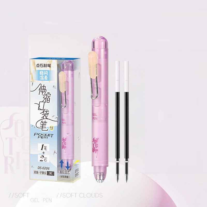 DIANSHI Retractable Pocket Gel Pen 0.5mm with 2 Refills Pink