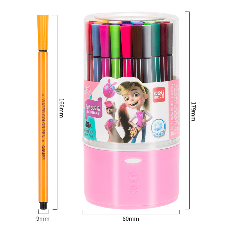 DELI 48 Colors Washable Art Marker Coloring Pens Set for Kids Pink