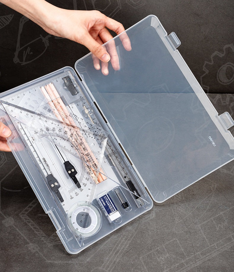 Geometry Case DELI 16PCS Geometry Drawing Set with Pencil Ruler Compass Storage Case ...