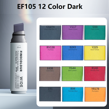 FINECOLOUR EF105 Wide-Tip Alcohol Sketch Marker Set 12 Color Dark Tone