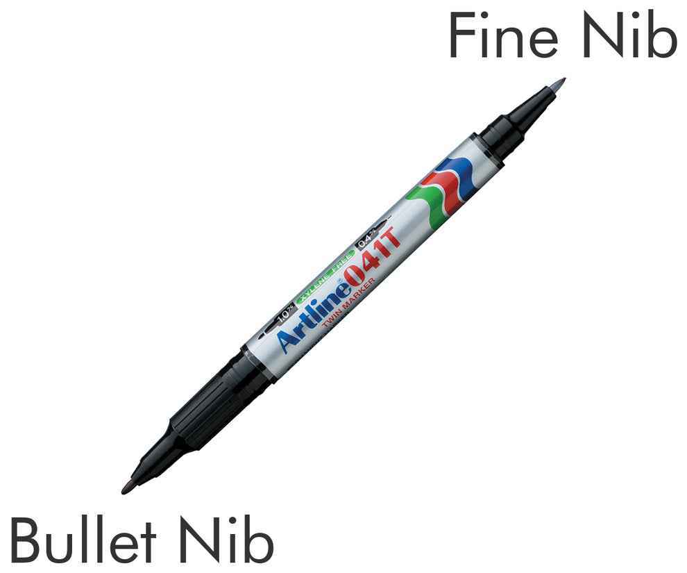 Artline 041T Twin-Nib Permanent Markers 0.4mm Fine/1.0mm Bullet Tips 8 Color