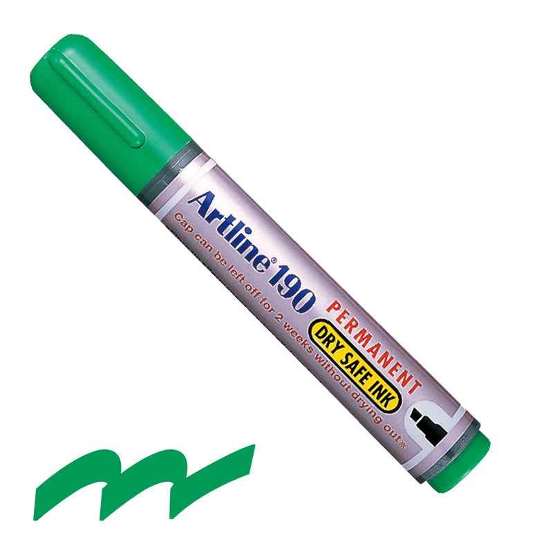 Artline 190 Dry-Safe Permanent Markers | 2.0-5.0mm Chisel Tip 4 Pack 4 Green