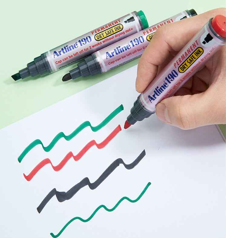 Artline 190 Dry-Safe Permanent Markers | 2.0-5.0mm Chisel Tip 4 Pack 4 Mixed Color