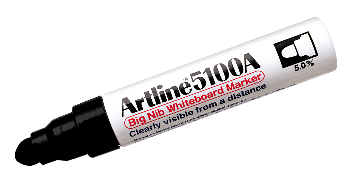 Artline 5100A Big Nib Whiteboard Markers - 5.0mm Bullet Tip - 4 Pack