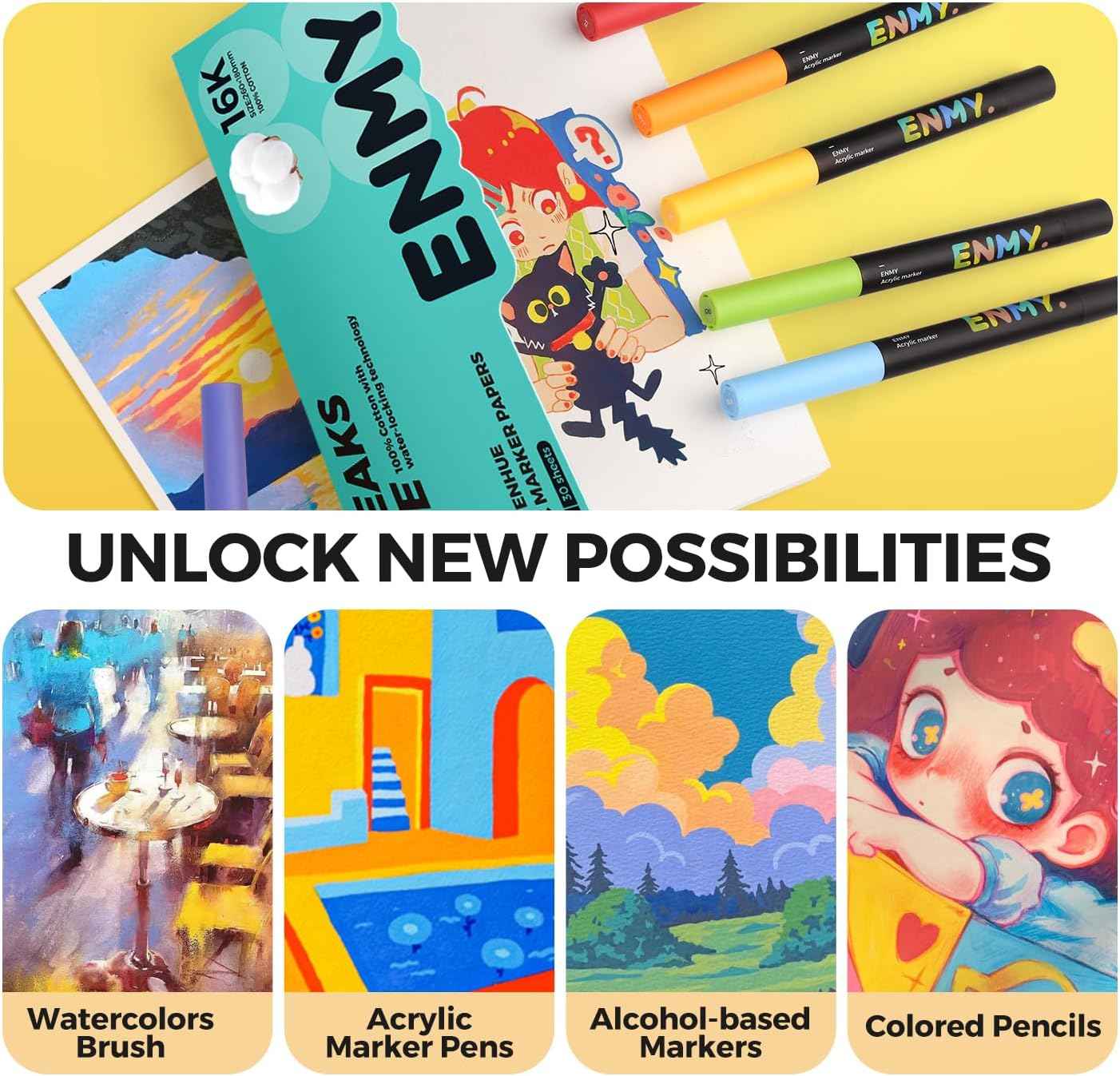 ENMY 32K/16K Acrylic Marker Sketch Pad,30 Sheets