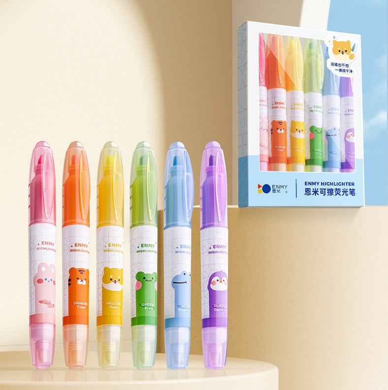 ENMY 6 Pastel Color Erasable Highlighters – Double Tip - 2 Pack