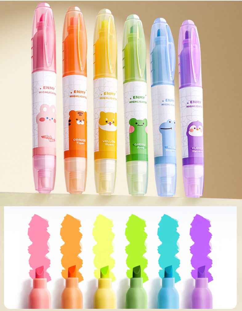 ENMY 6 Pastel Color Erasable Highlighters – Double Tip - 2 Pack