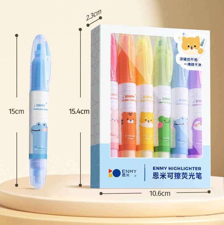 ENMY 6 Pastel Color Erasable Highlighters – Double Tip - 2 Pack