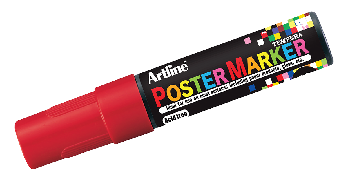 Artline EPP-12 Poster Markers | 12.0mm Flat Tip | 2 Pack 2 Red