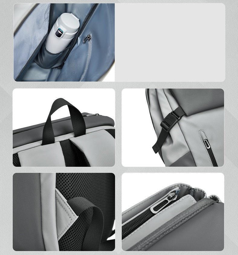 EURCOOL 6671 Men's Gray Flap Backpack College Rucksack