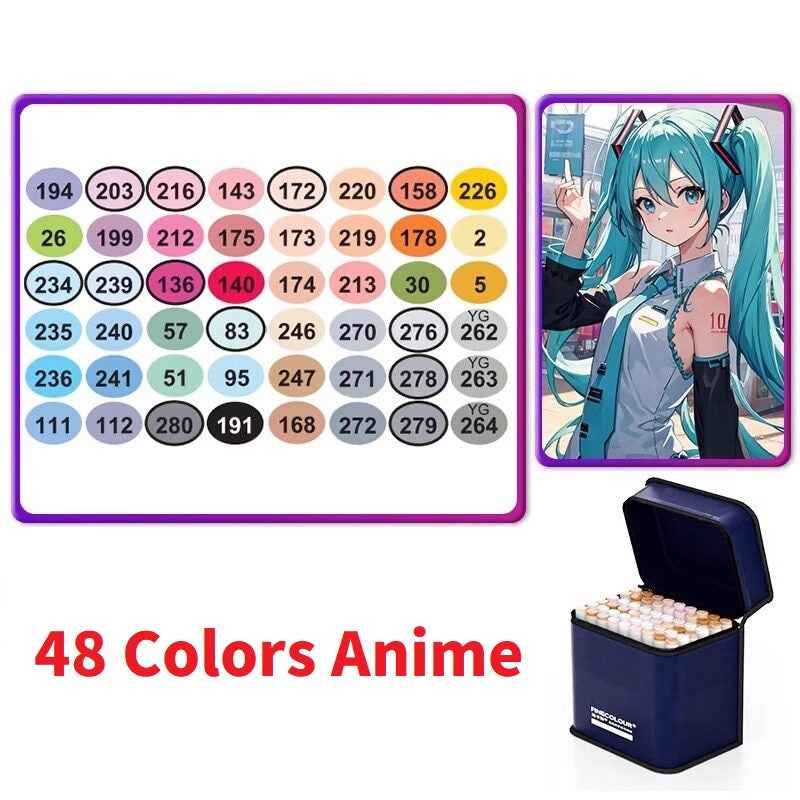 FINECOLOUR EF100 Alcohol Marker Set of 48 Colors Dual Tip Anime