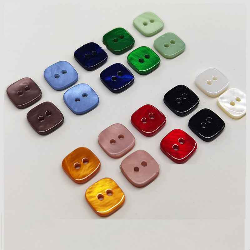Square 2-hole shell buttons in multiple colors