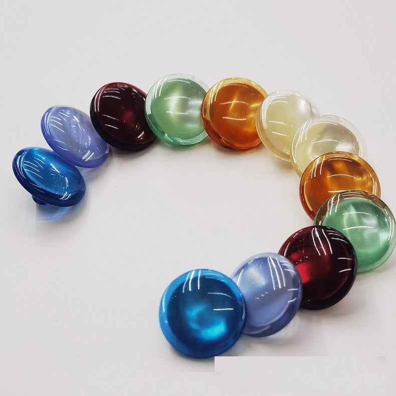 Domed resin shank buttons, 5-color mix: blue, green, amber, burgundy, clear