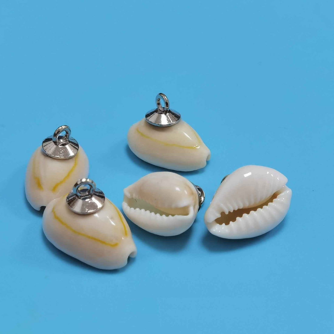 Conch shell shank buttons, spiral caps, metal loop shanks; 100 pcs