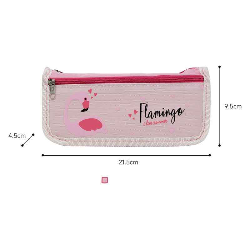 Cute Flamingo Print Double Zipper Pencil Case Stationery Organizer Pink