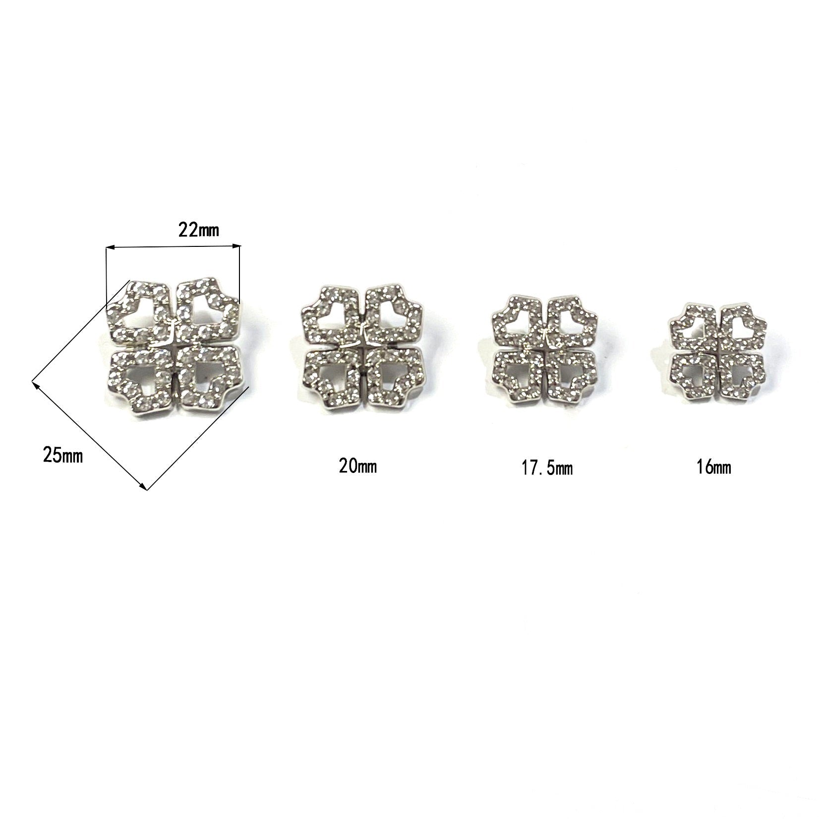 Four-Leaf Clover buttons size chart: 22mm, 20mm, 17.5mm, 16mm