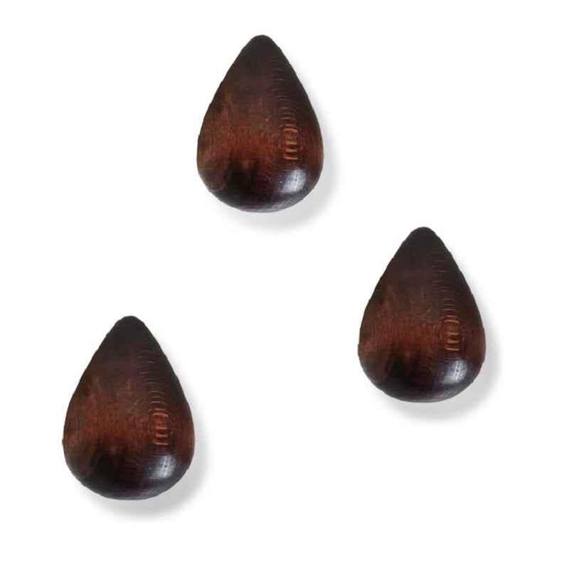 Wooden Droplet Wall Hooks for Coat Hat 3 Pack Walnut