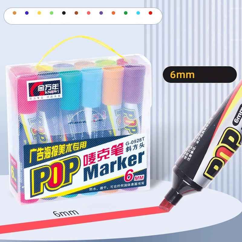 GENVANA 12 Color Pop Markers Oil-Based 6/12/20/30mm Wide Jumbo Tip 6mm