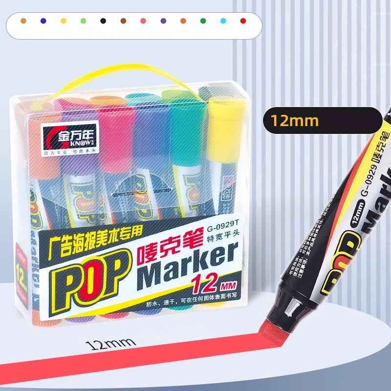 GENVANA 12 Color Pop Markers Oil-Based 6/12/20/30mm Wide Jumbo Tip 6mm