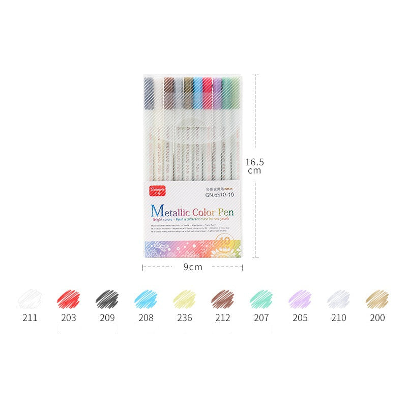 Guangna 6510 Metallic Color Pen 10/12/15/20/30 Fine Point Markers 10 Color