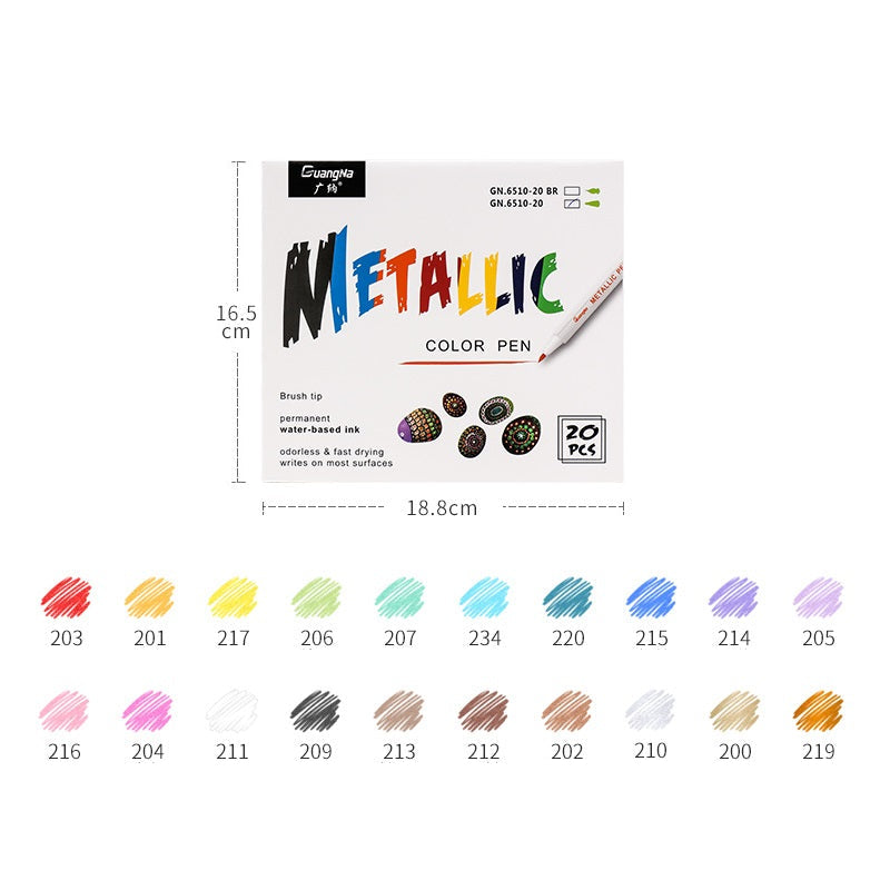 Guangna 6510 Metallic Color Pen 10/12/15/20/30 Fine Point Markers 20 Color