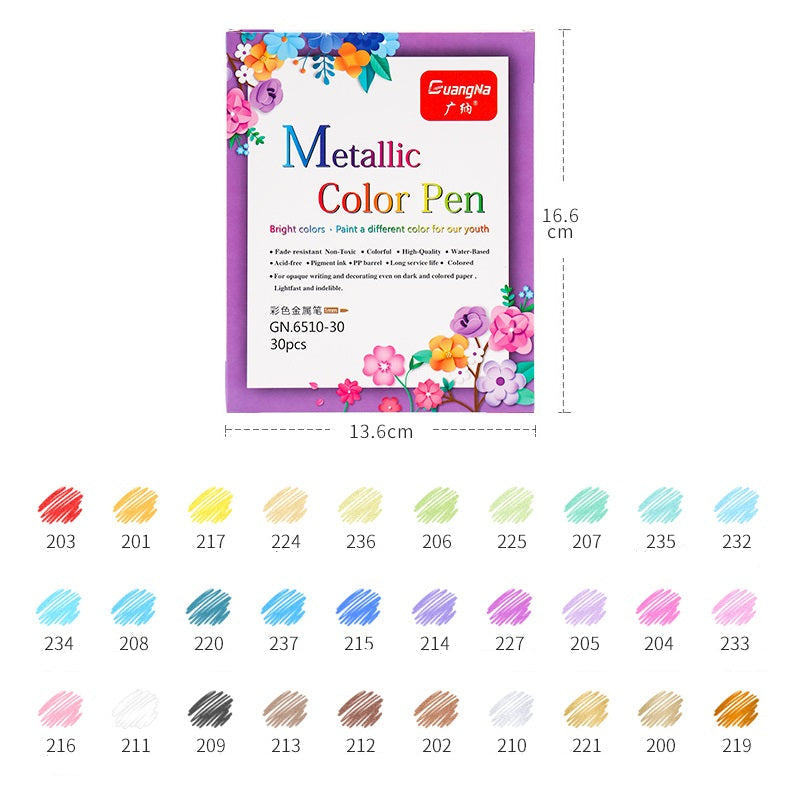Guangna 6510 Metallic Color Pen 10/12/15/20/30 Fine Point Markers 30 Color