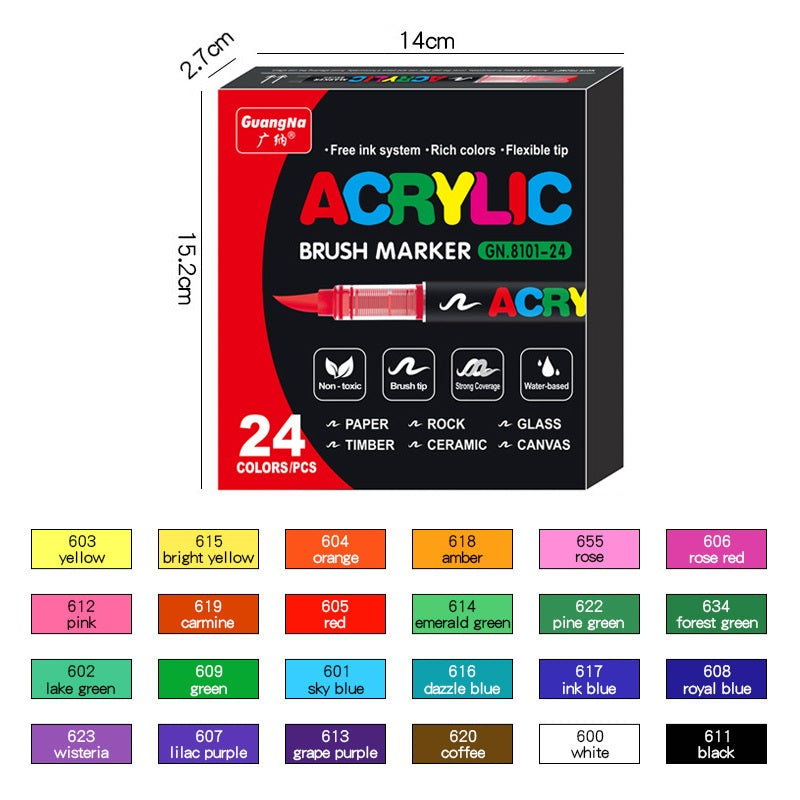 12/24/36 Brush Tip Acrylic Paint Pens Liquid Ink 24 Color