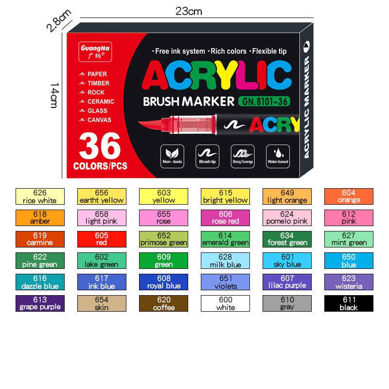 12/24/36 Brush Tip Acrylic Paint Pens Liquid Ink 36 Color