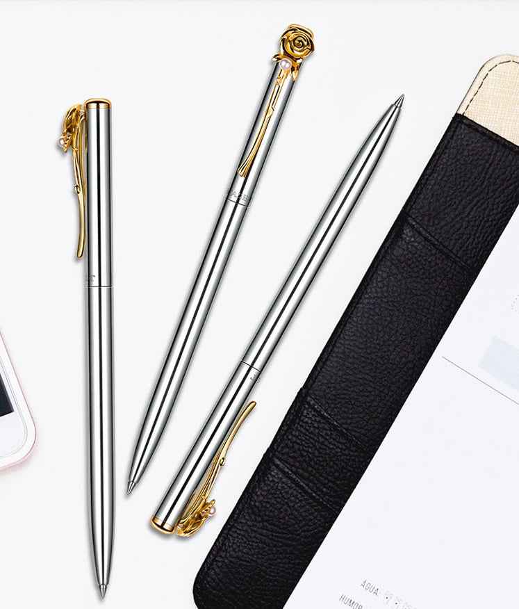 GNASEET Rose Jewel Pen Metal Ballpoint Pen for Women