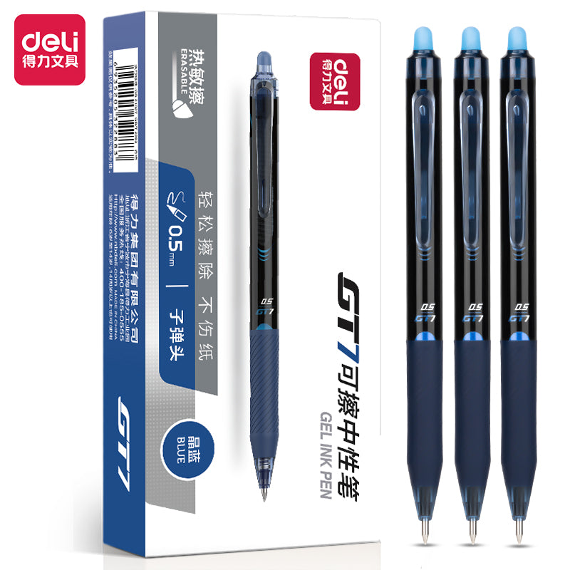 DELI Erasable Retractable Gel Pens,Fine Point,Black Ink,12-Pack Black