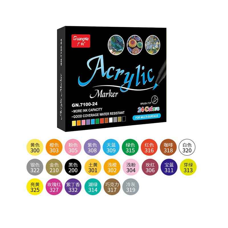 Guangna 24 Colors Brush Tip Acrylic Paint Marker Pens