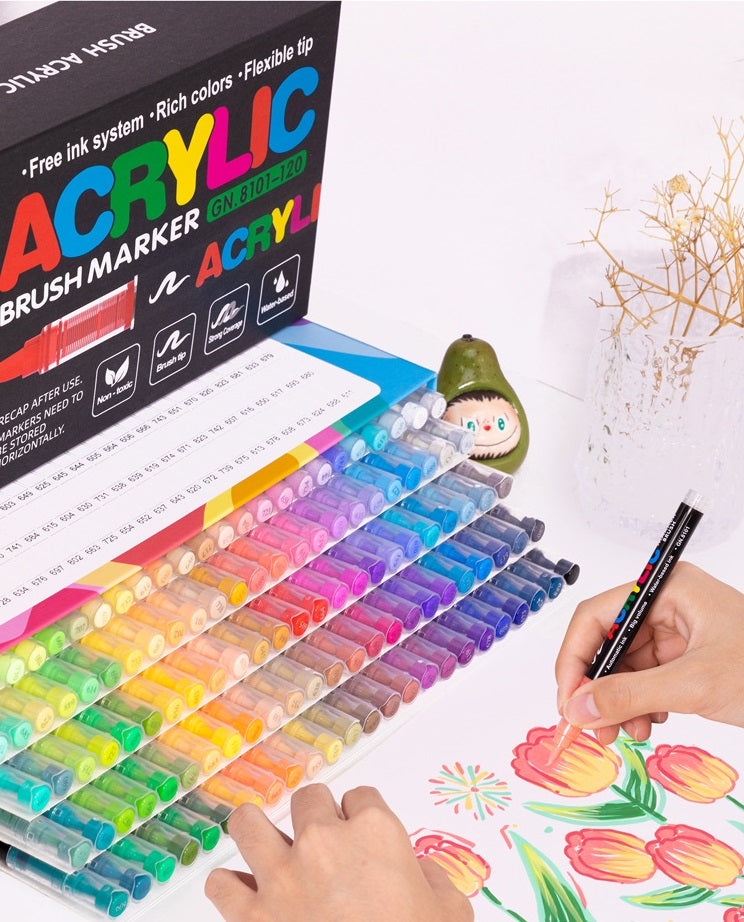 GuangNa GN8101 Soft Brush Acrylic Marker Set 48/60/72 Colors
