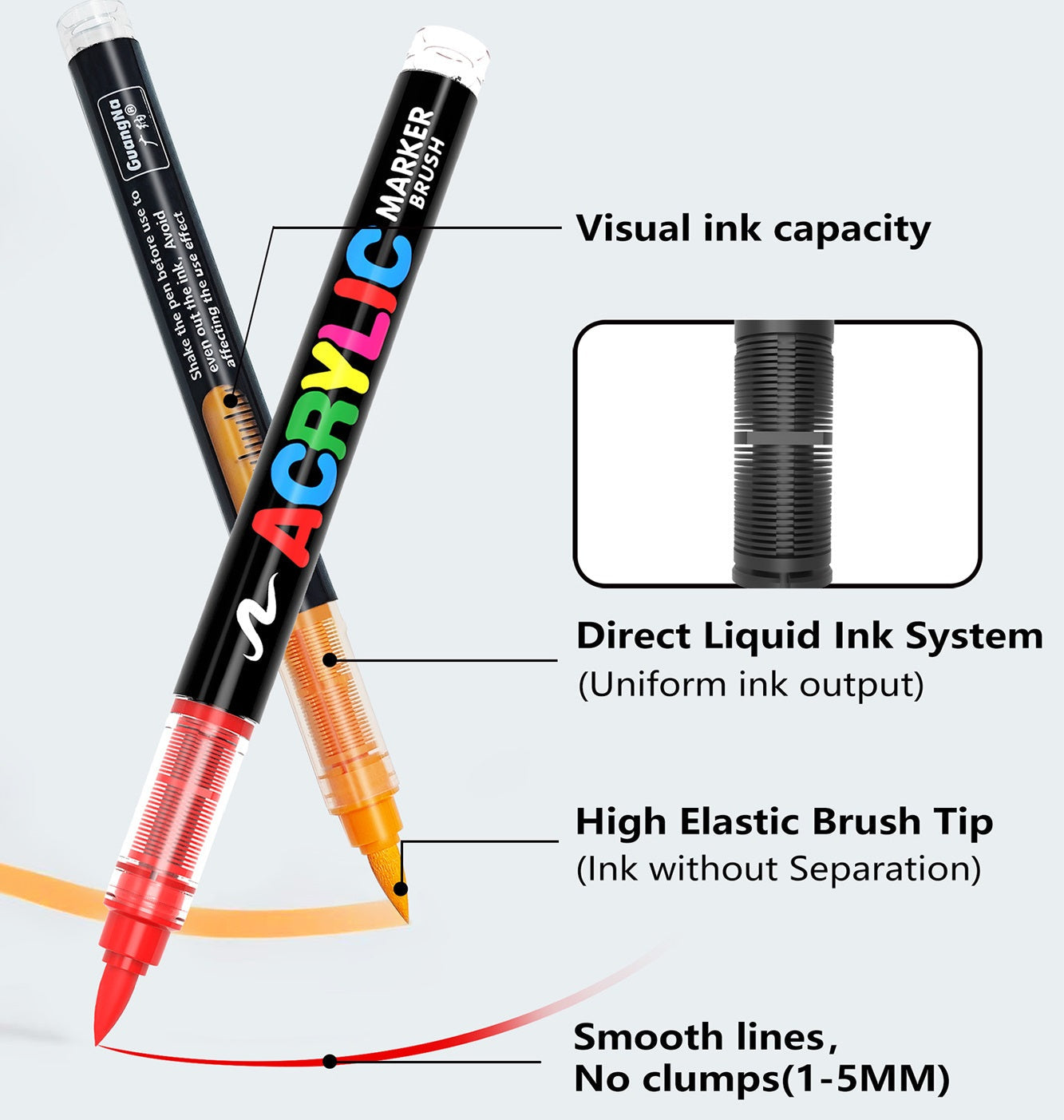 GuangNa GN8101 Soft Brush Acrylic Marker Set 48/60/72 Colors
