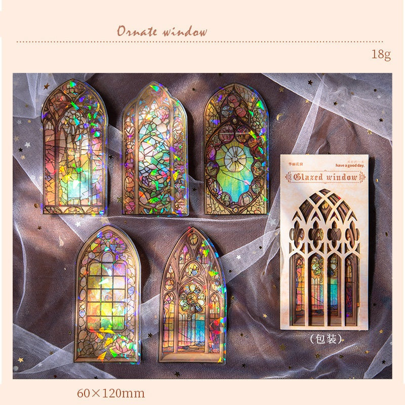60-Piece PET Sticker Set - Glazed Window Series 60x120mm