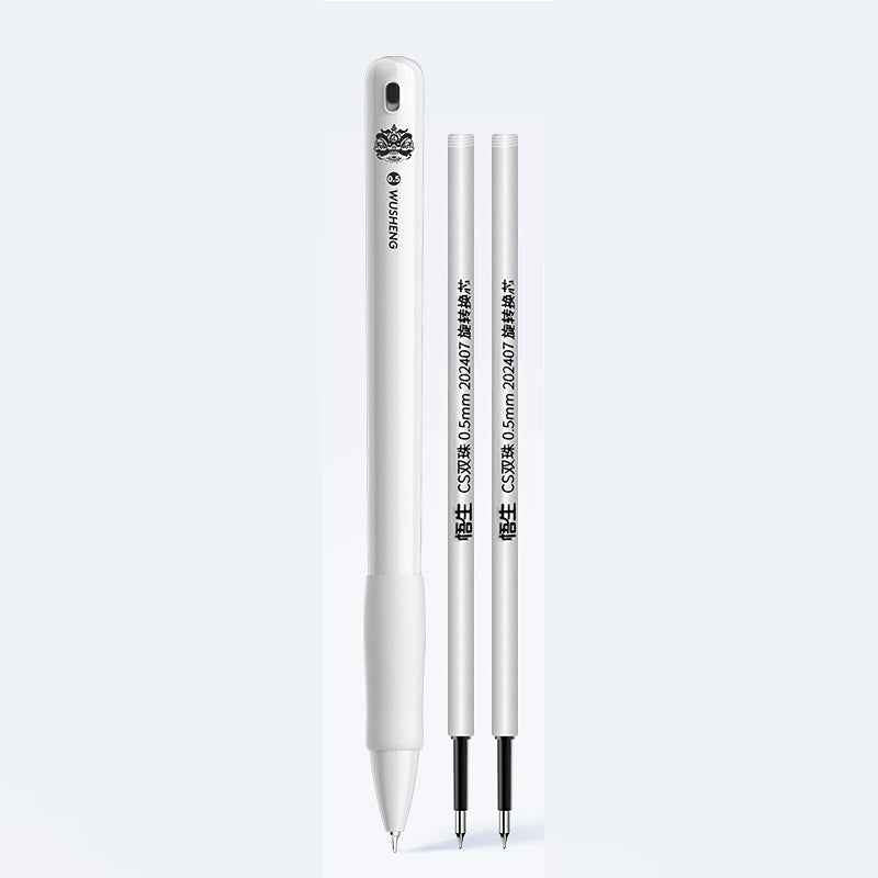 Gravity Sensor Gel Pen Auto Retract Black Ink 0.5mm with 2 Refills White
