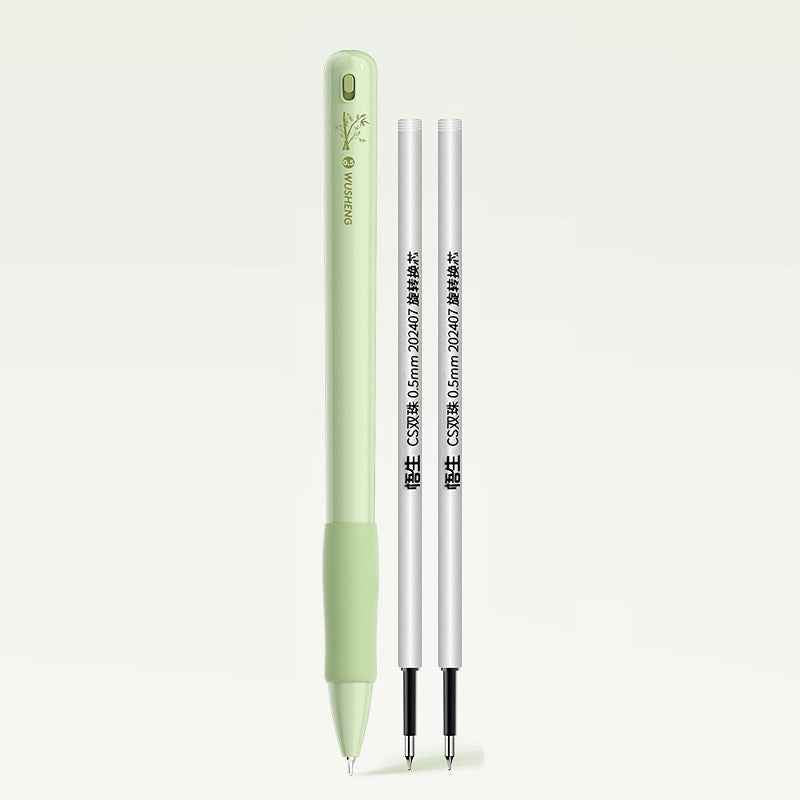 Gravity Sensor Gel Pen Auto Retract Black Ink 0.5mm with 2 Refills Light Green